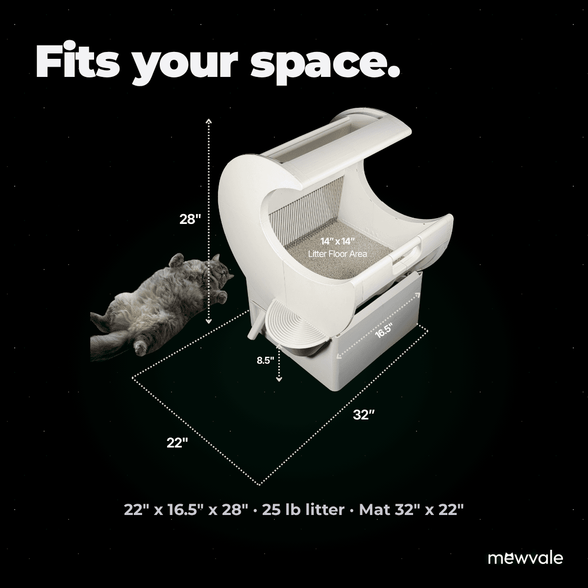 Mewvale Classic on its Litter-catch mat, shown to scale